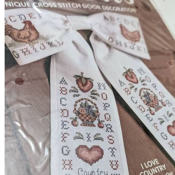 Bow Ties Cross Stitch Door Decor 08110 I Love Country 11 x 17 Sampler Vintage - Picture 2 of 4